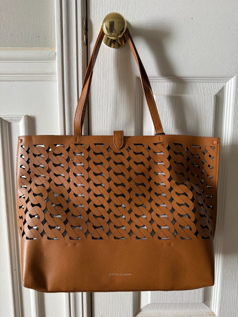 Rebecca Minkoff Megan Woven Cutout Leather Tote Bag Carmello Brown New — image 2 of 8